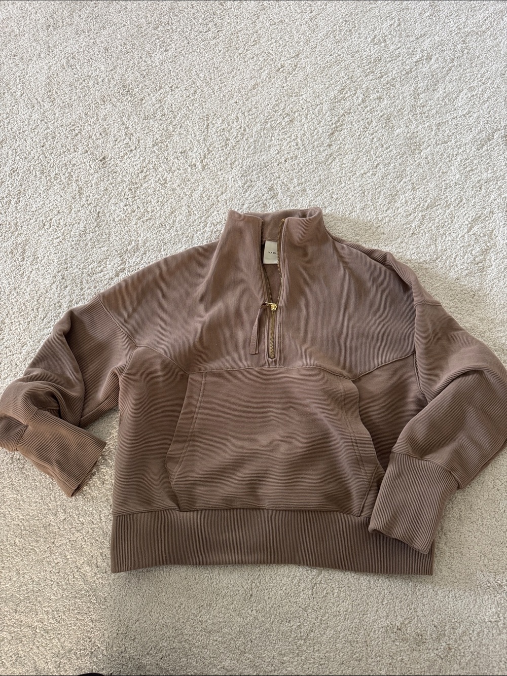Varley Women's Half-Zip Cowl Pullover in Taupe Brown